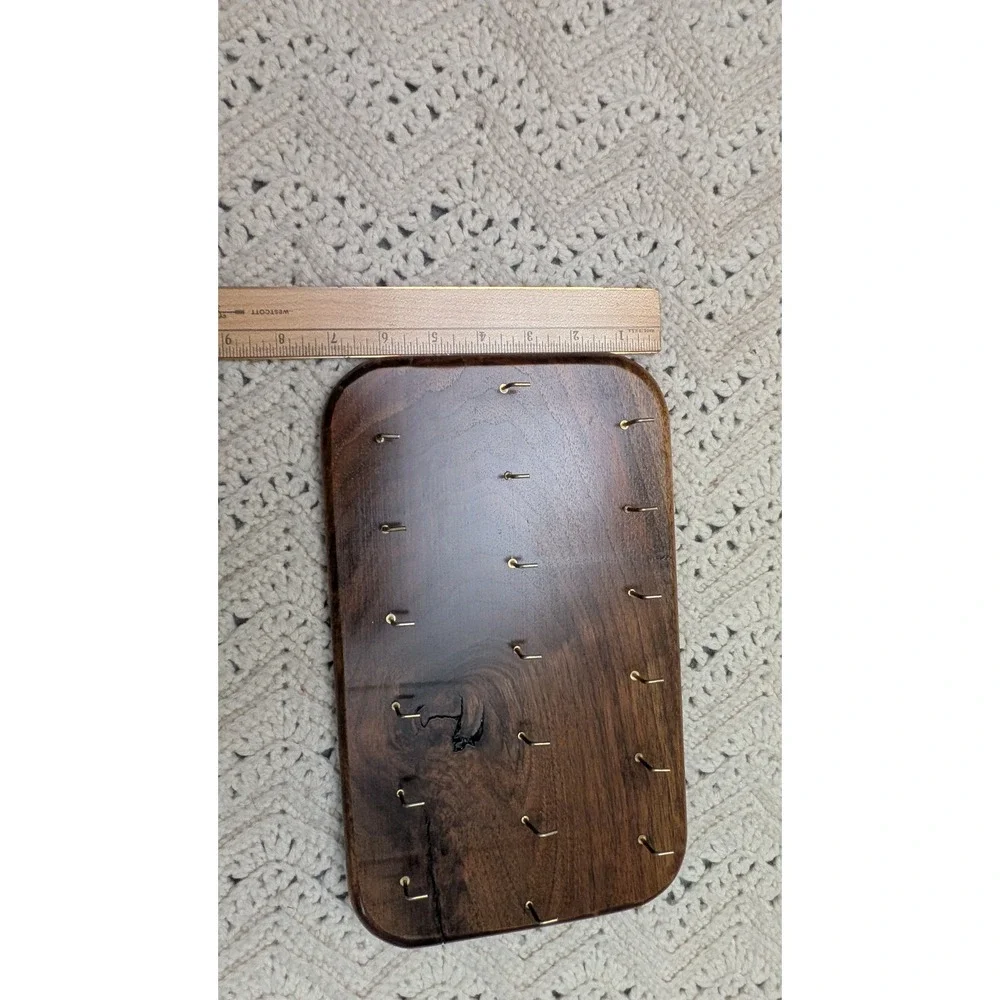 Handmade Solid Wood Wall Mounted Jewelry Organizer 21 Hooks Brown Walnut Finish